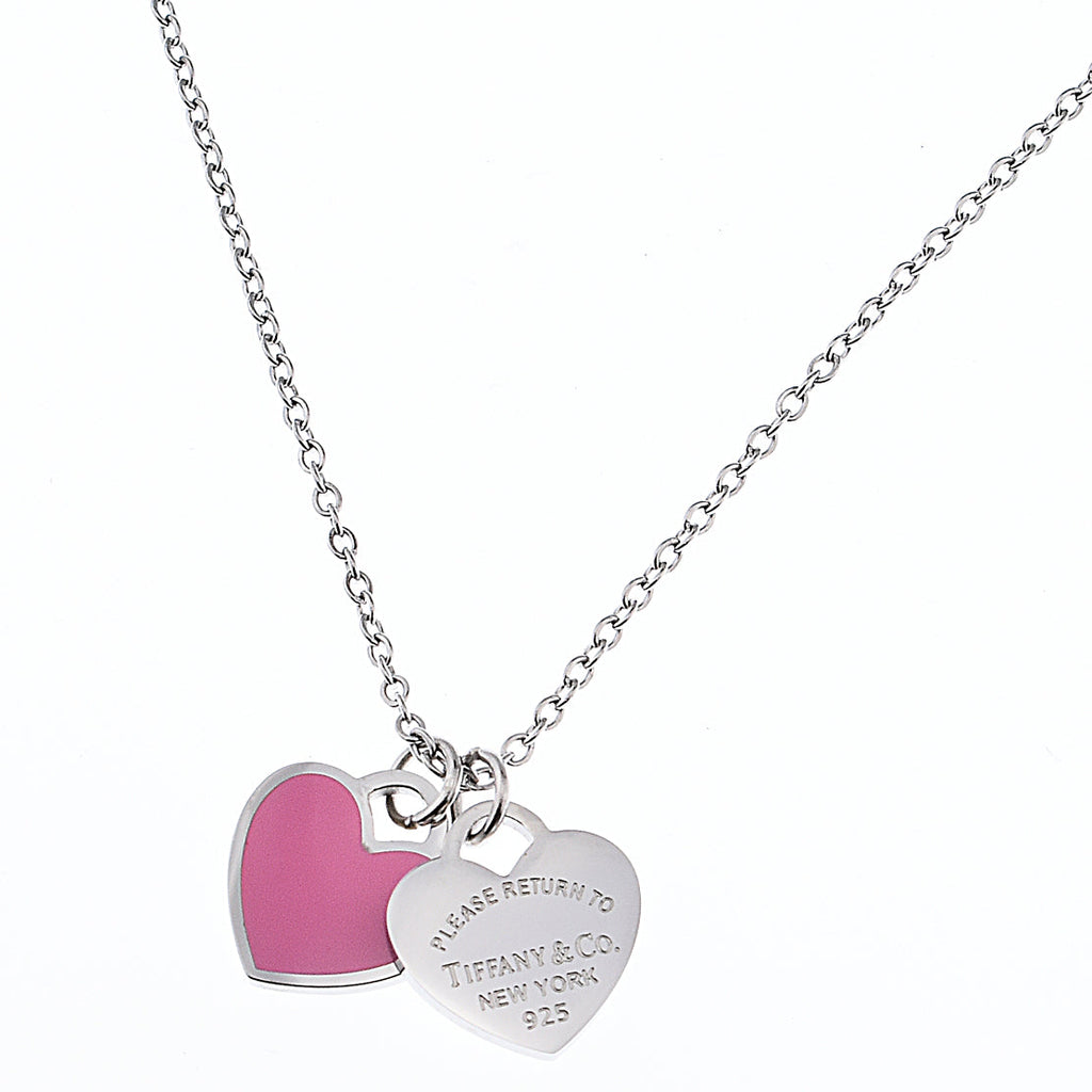 Blue pink heart necklace
